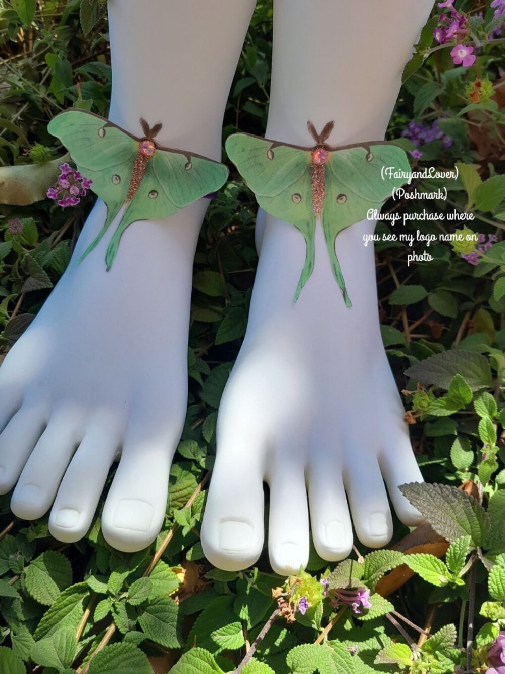 Realistic luna moth butterfly silk organza anklet bracelet, fairycore gift
